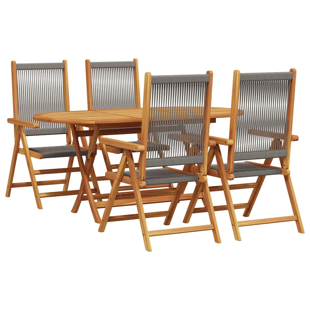 Tuin eettafelset 5 pcs Grijs Massief Acaciahout is nu te koop bij PeponiXL, paradijselijk wonen!