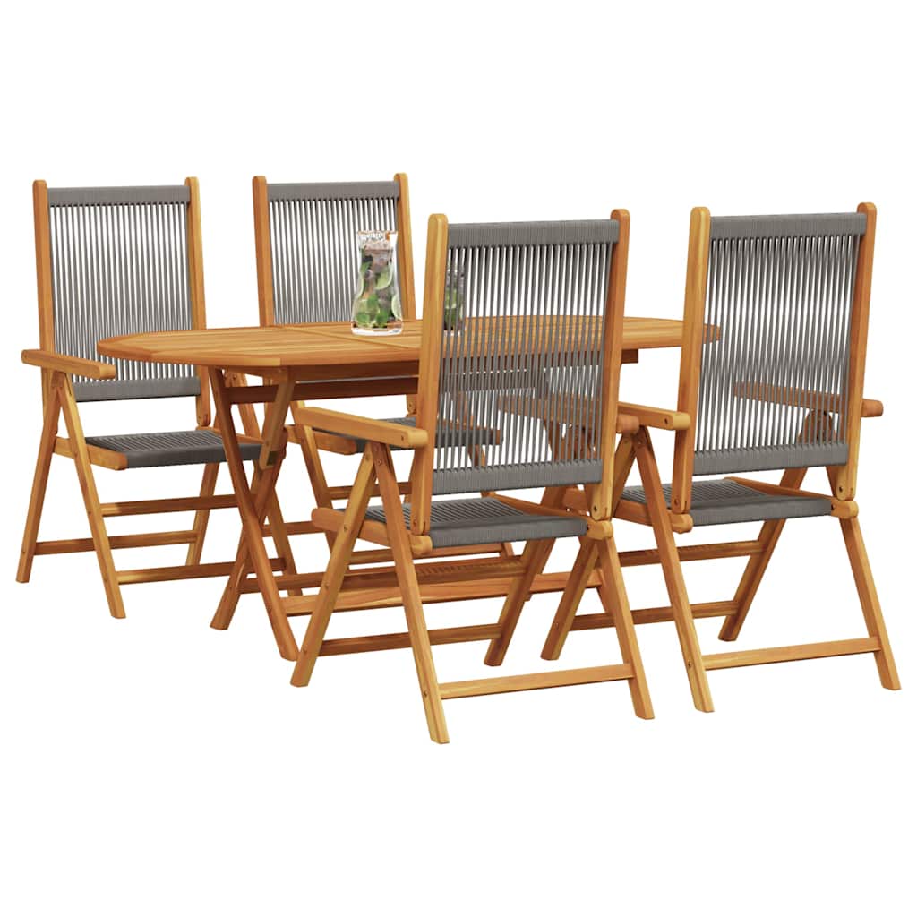 Tuin eettafelset 5 pcs Grijs Massief Acaciahout is nu te koop bij PeponiXL, paradijselijk wonen!