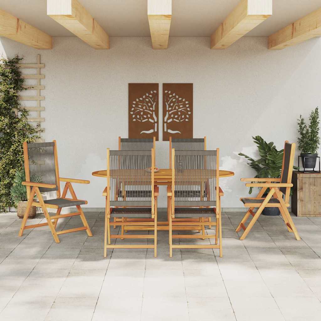 Tuin eettafelset 7 pcs Grijs Massief Acaciahout is nu te koop bij PeponiXL, paradijselijk wonen!