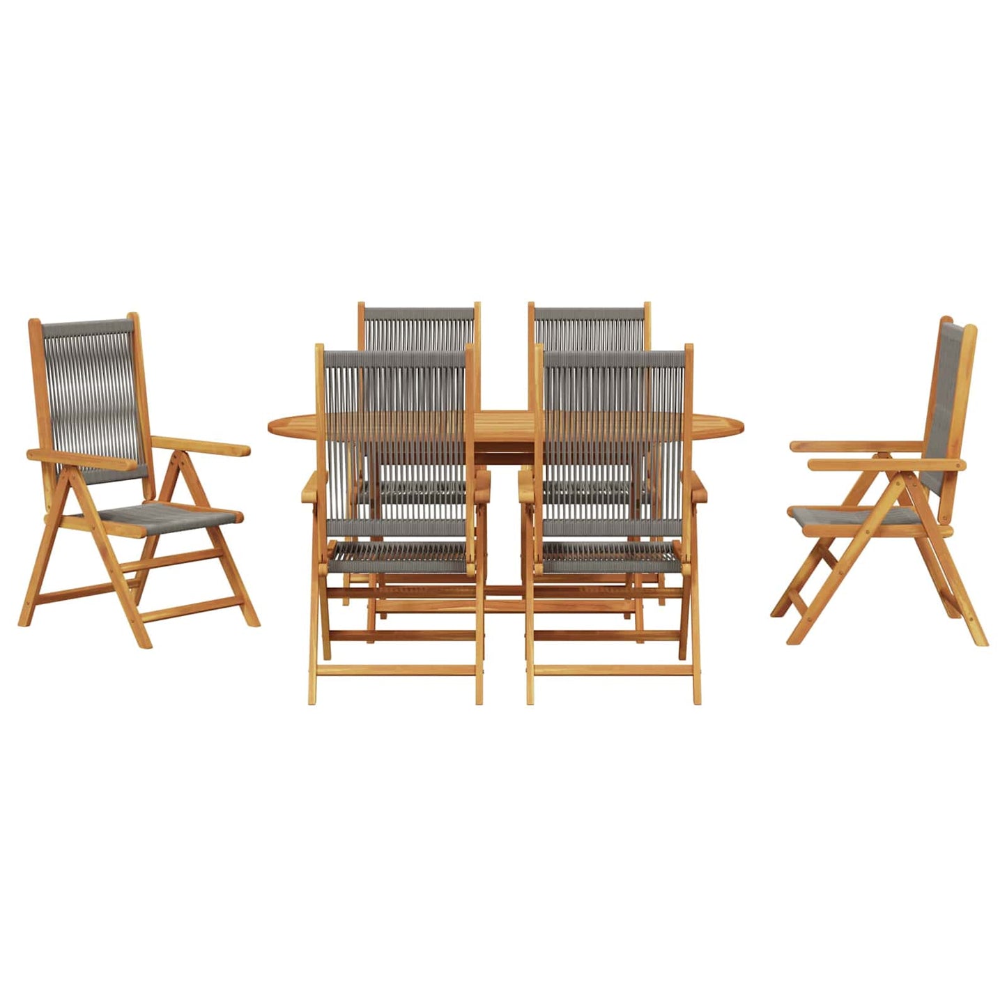 Tuin eettafelset 7 pcs Grijs Massief Acaciahout is nu te koop bij PeponiXL, paradijselijk wonen!