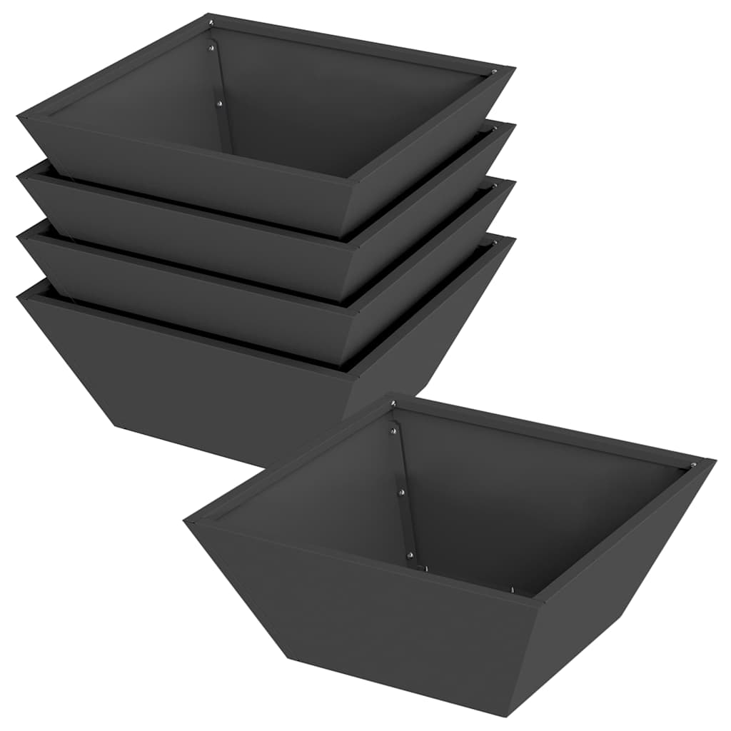 Tuin Bloempot 5 pcs Zwart 40 x 40 x 15 cm Koudgewalst staal is nu te koop bij PeponiXL, paradijselijk wonen!