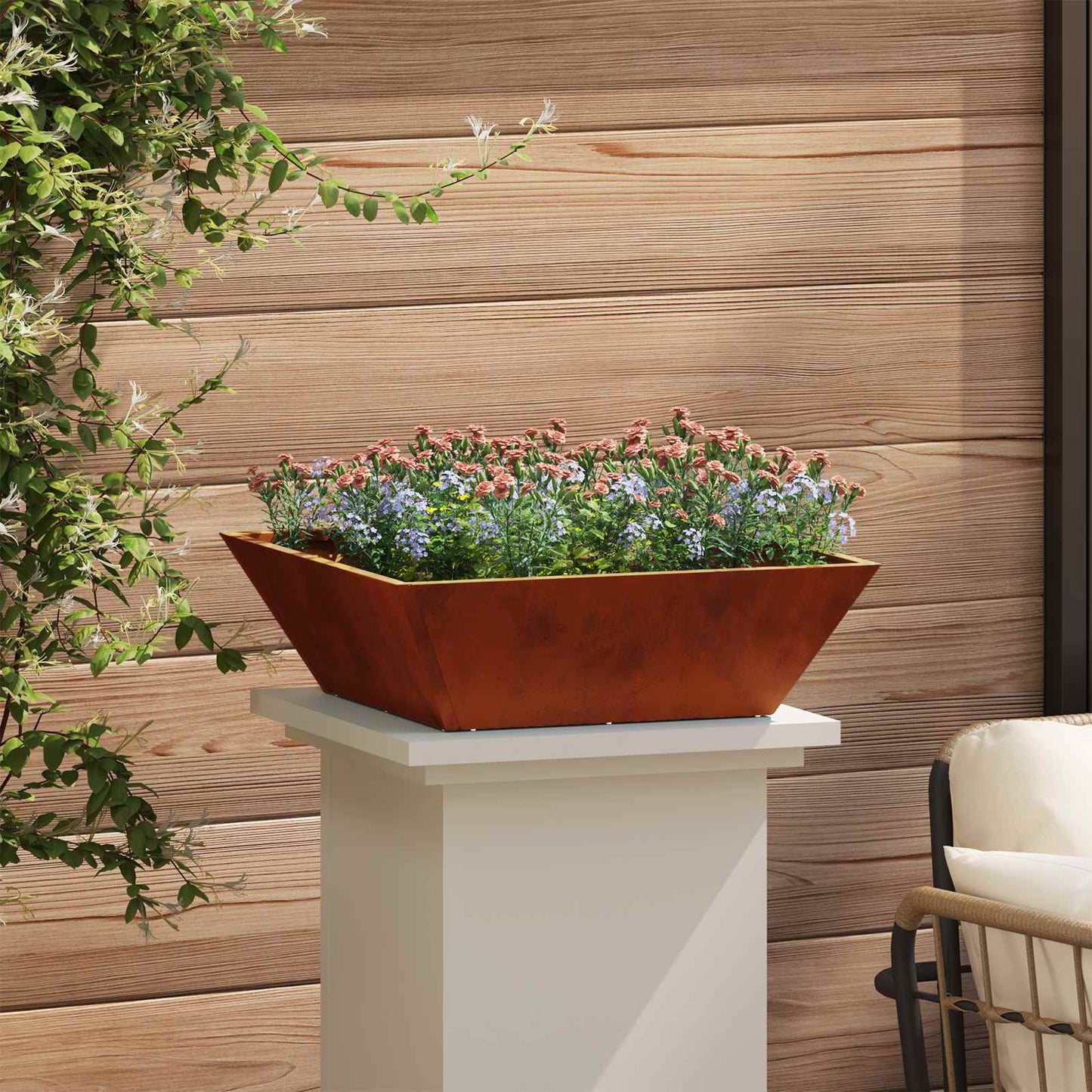 Tuin Bloempot 5 pcs Roestig 50 x 50 x 15 cm Cortenstaal is nu te koop bij PeponiXL, paradijselijk wonen!