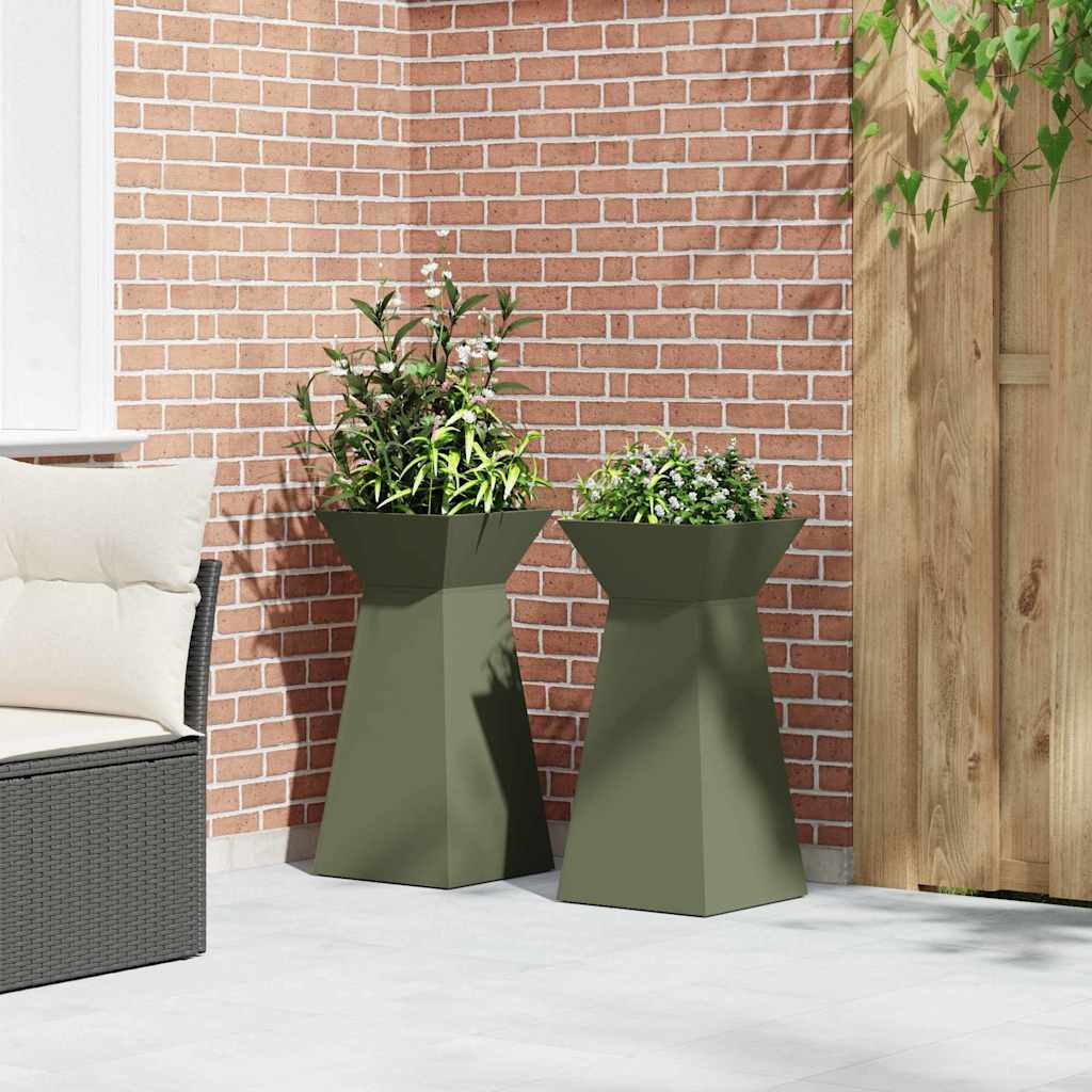 Pilaar Plantenbak 2 pcs Olijfgroen 35 x 35 x 73 cm is nu te koop bij PeponiXL, paradijselijk wonen!