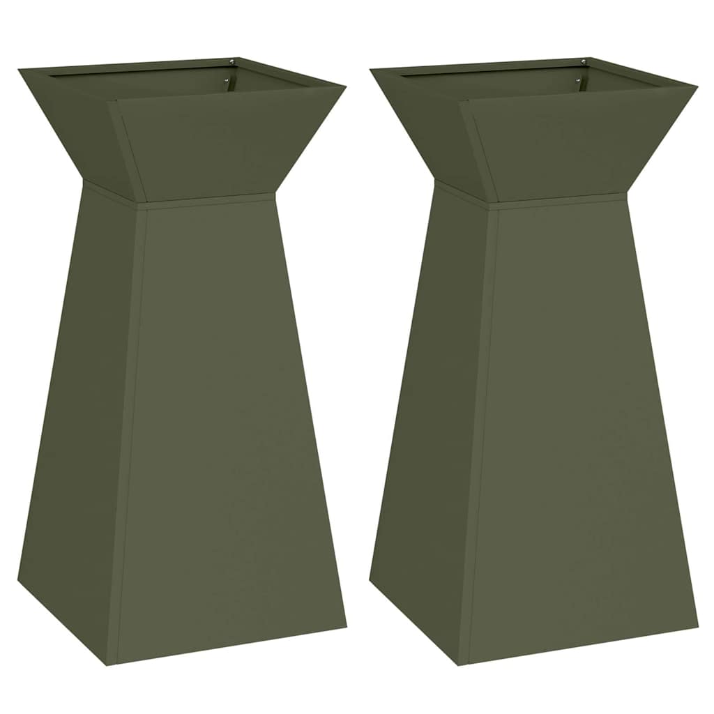 Pilaar Plantenbak 2 pcs Olijfgroen 35 x 35 x 73 cm is nu te koop bij PeponiXL, paradijselijk wonen!