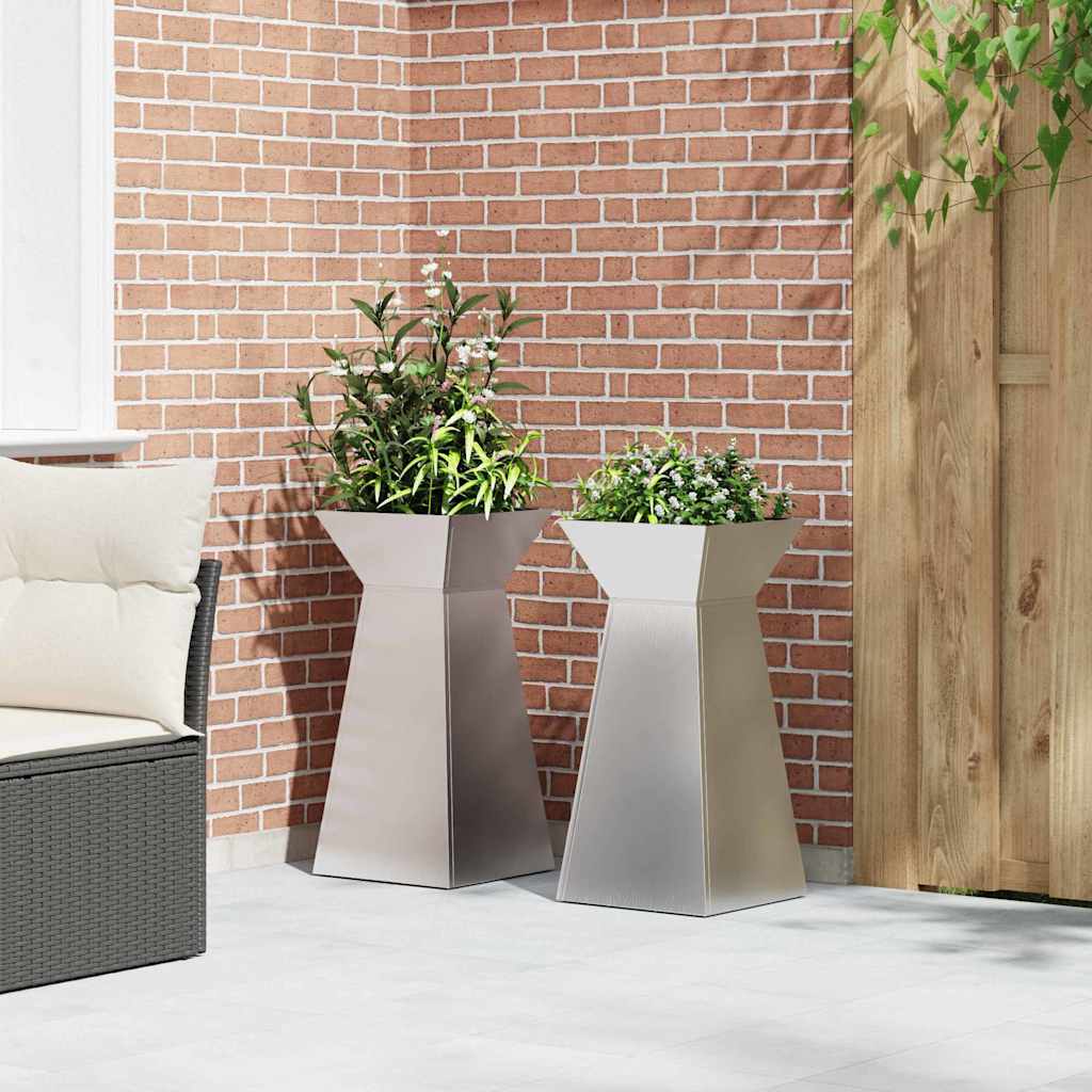 Pilaar Plantenbak 2 pcs Zilver 35 x 35 x 73 cm is nu te koop bij PeponiXL, paradijselijk wonen!