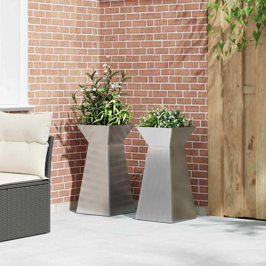 Pilaar Plantenbak 2 pcs Zilver 35 x 35 x 73 cm is nu te koop bij PeponiXL, paradijselijk wonen!