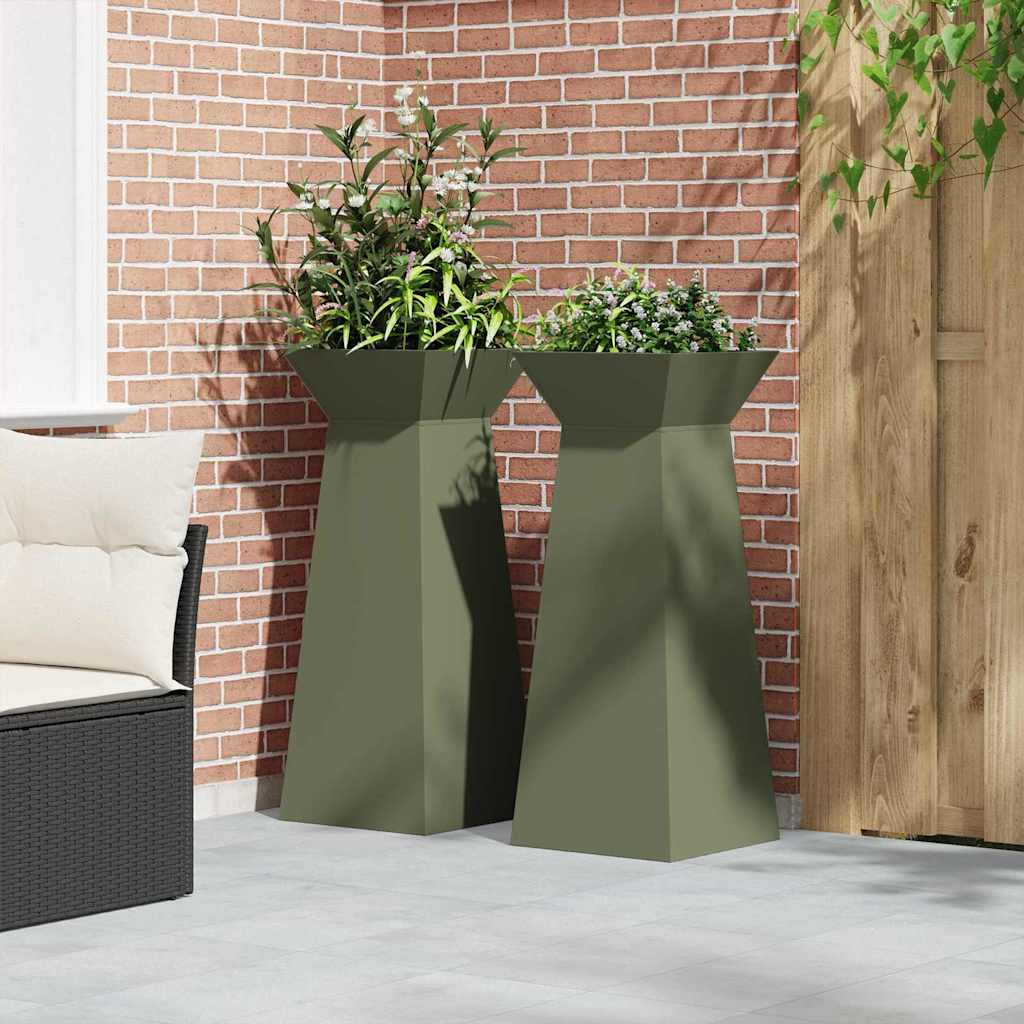 Pilaar Plantenbak 2 pcs Olijfgroen 40 x 40 x 100 cm is nu te koop bij PeponiXL, paradijselijk wonen!