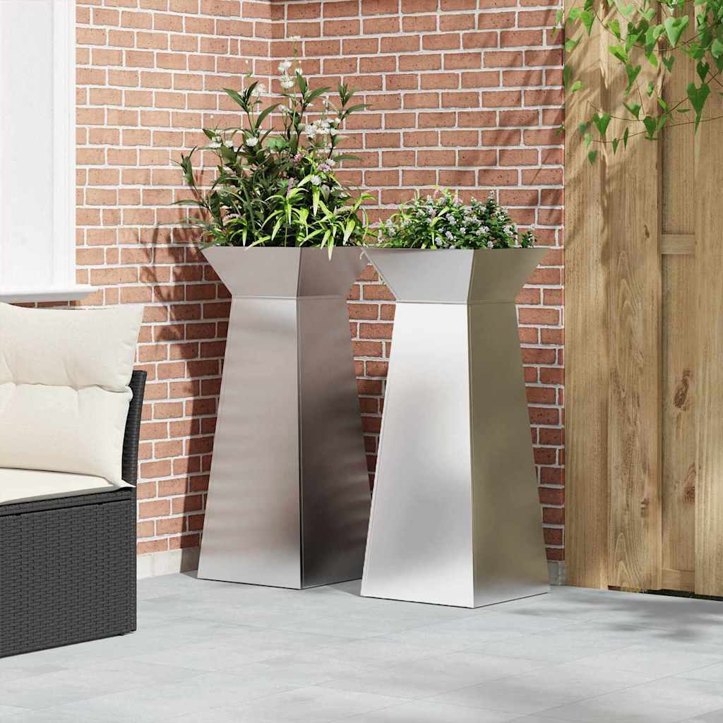 Pilaar Plantenbak 2 pcs Zilver 40 x 40 x 100 cm is nu te koop bij PeponiXL, paradijselijk wonen!