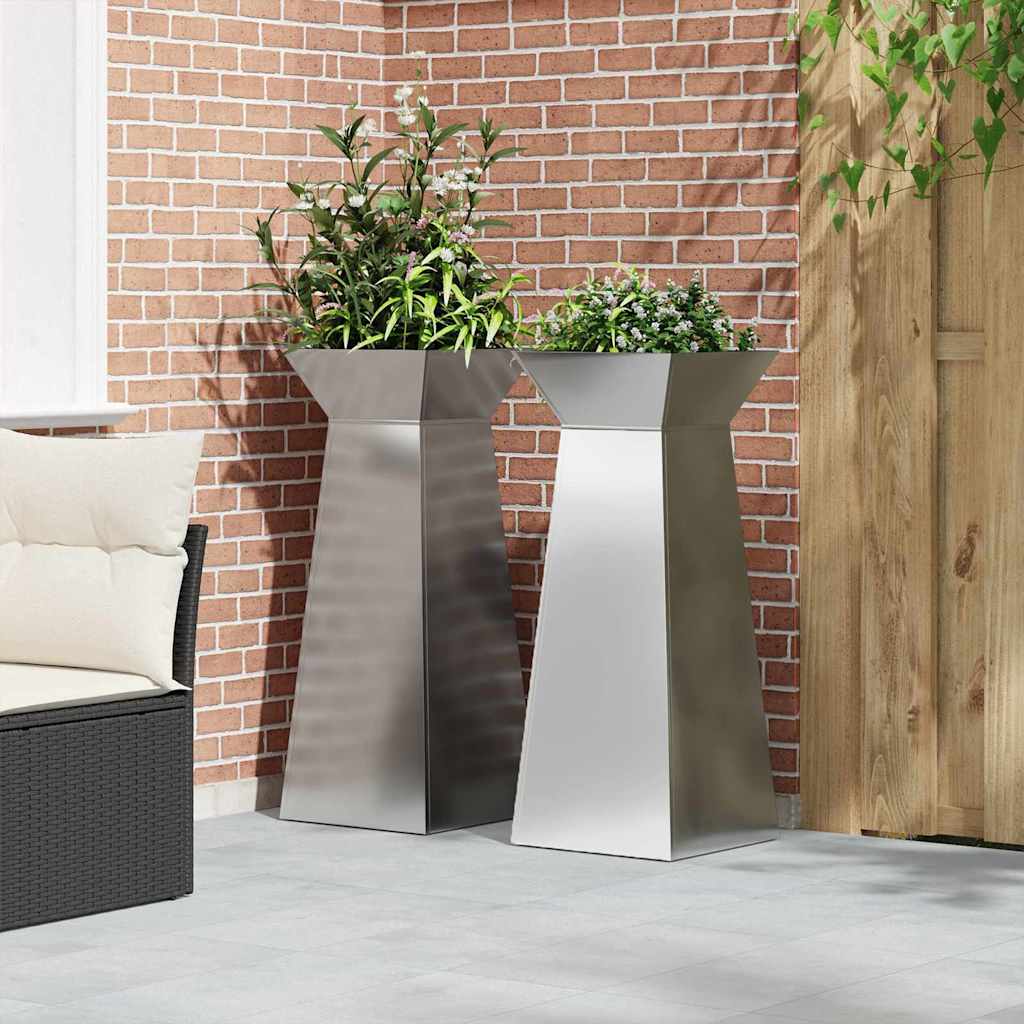 Pilaar Plantenbak 2 pcs Zilver 40 x 40 x 100 cm is nu te koop bij PeponiXL, paradijselijk wonen!