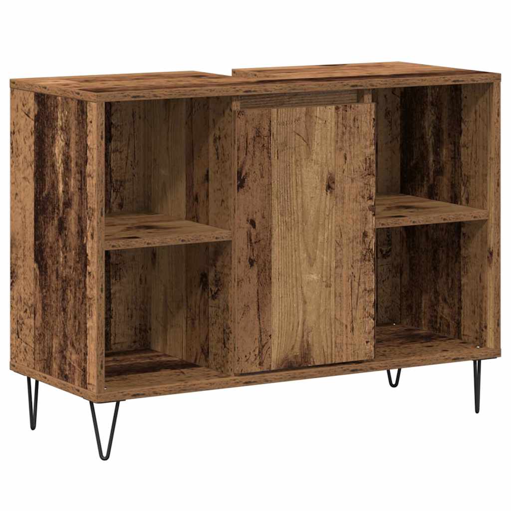 Badkamer Kast met plank Oud Hout 80 x 33 x 60 cm Bewerkt hout is nu te koop bij PeponiXL, paradijselijk wonen!