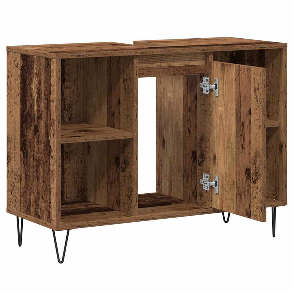 Badkamer Kast met plank Oud Hout 80 x 33 x 60 cm Bewerkt hout is nu te koop bij PeponiXL, paradijselijk wonen!