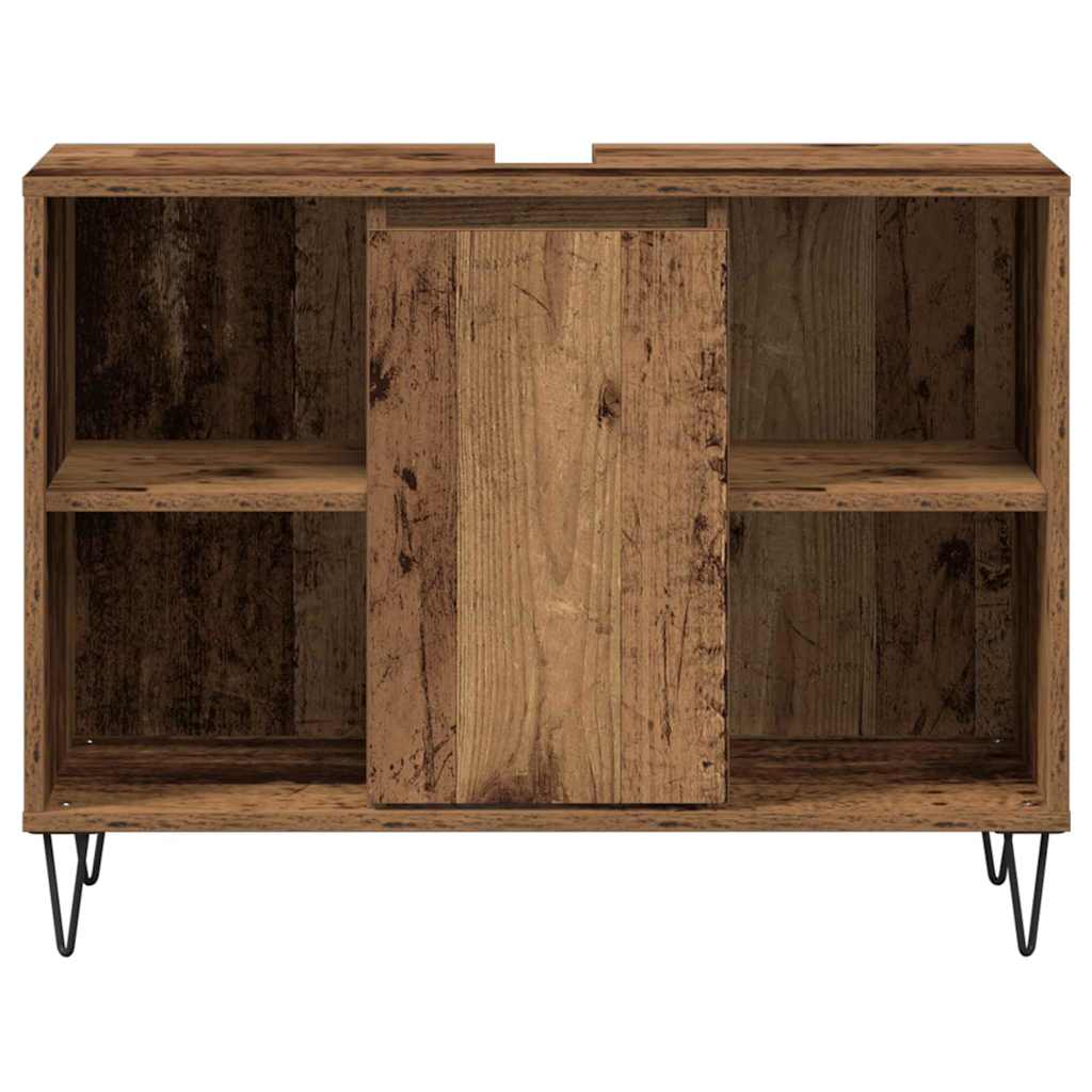Badkamer Kast met plank Oud Hout 80 x 33 x 60 cm Bewerkt hout is nu te koop bij PeponiXL, paradijselijk wonen!