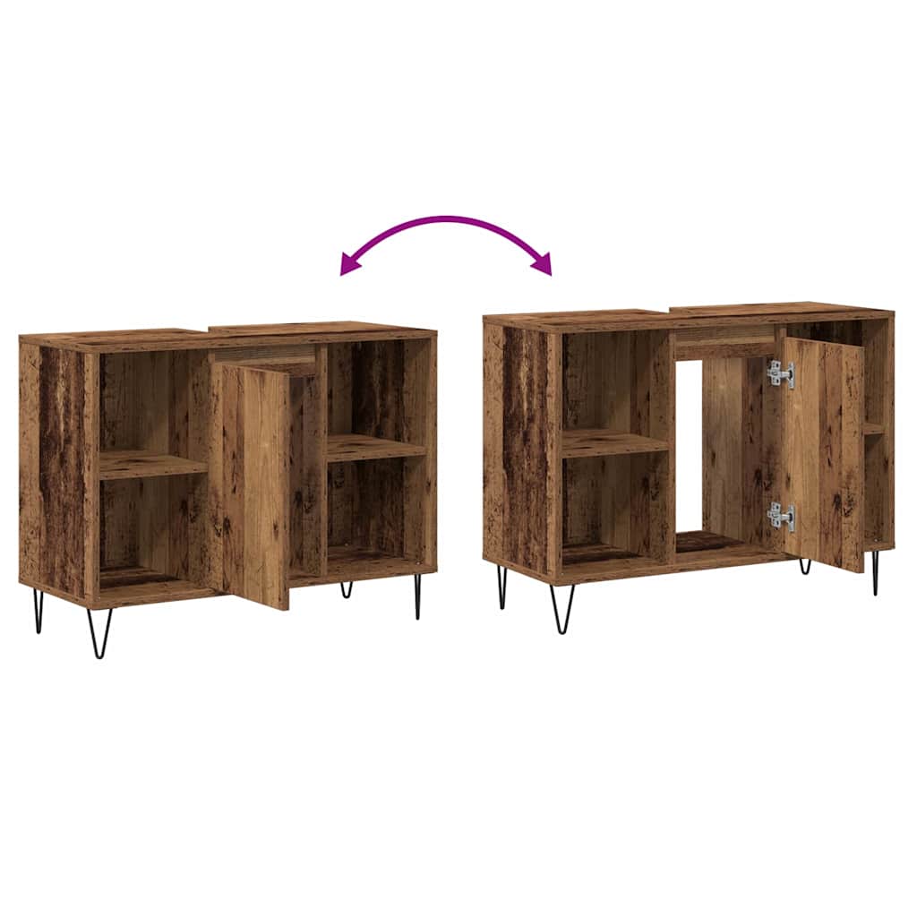 Badkamer Kast met plank Oud Hout 80 x 33 x 60 cm Bewerkt hout is nu te koop bij PeponiXL, paradijselijk wonen!