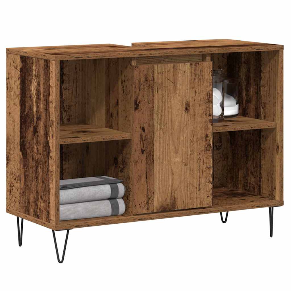 Badkamer Kast met plank Oud Hout 80 x 33 x 60 cm Bewerkt hout is nu te koop bij PeponiXL, paradijselijk wonen!