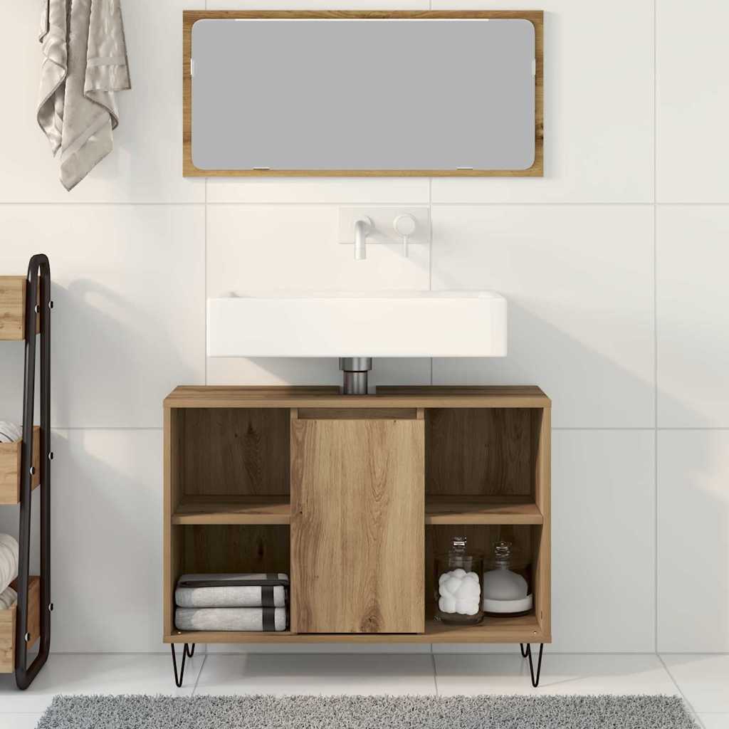 Badkamer Kast Artisan Eiken 80 x 33 x 60 cm Bewerkt hout is nu te koop bij PeponiXL, paradijselijk wonen!