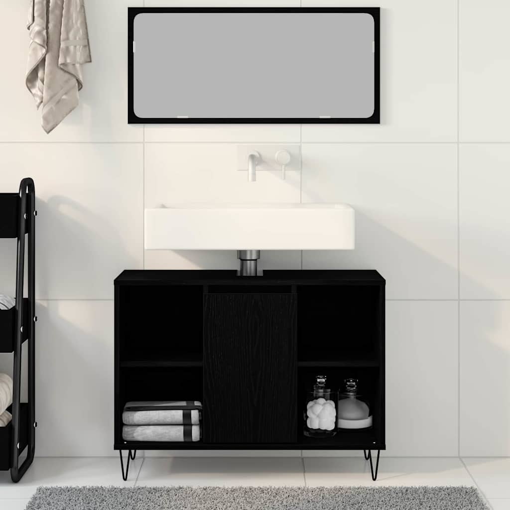 Badkamer Kast met plank Zwart 80 x 33 x 60 cm Bewerkt hout is nu te koop bij PeponiXL, paradijselijk wonen!