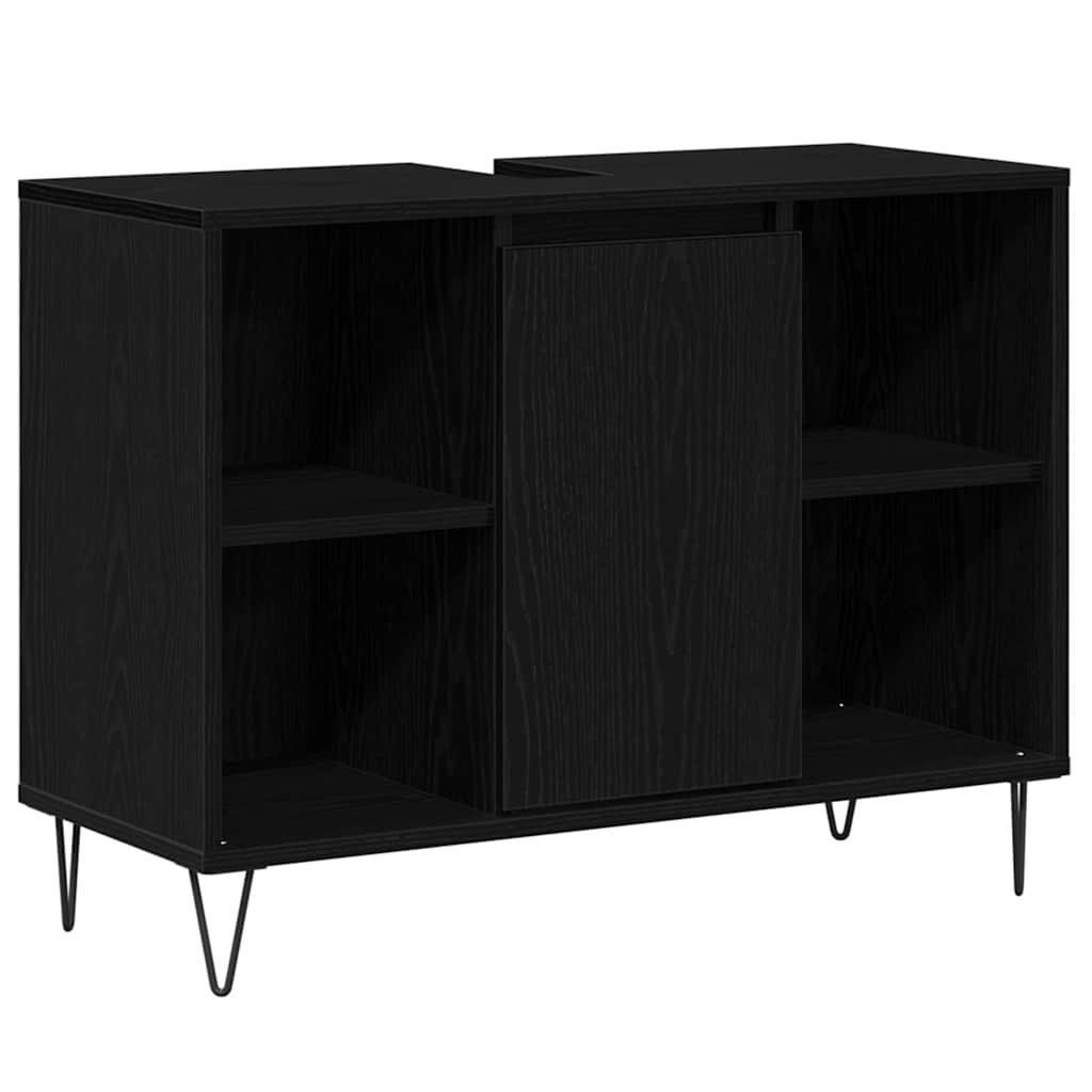 Badkamer Kast met plank Zwart 80 x 33 x 60 cm Bewerkt hout is nu te koop bij PeponiXL, paradijselijk wonen!