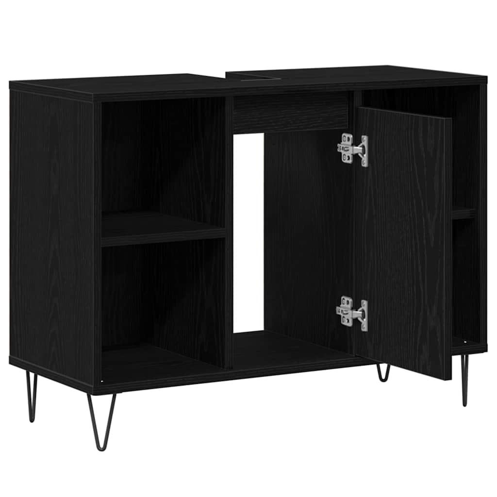 Badkamer Kast met plank Zwart 80 x 33 x 60 cm Bewerkt hout is nu te koop bij PeponiXL, paradijselijk wonen!