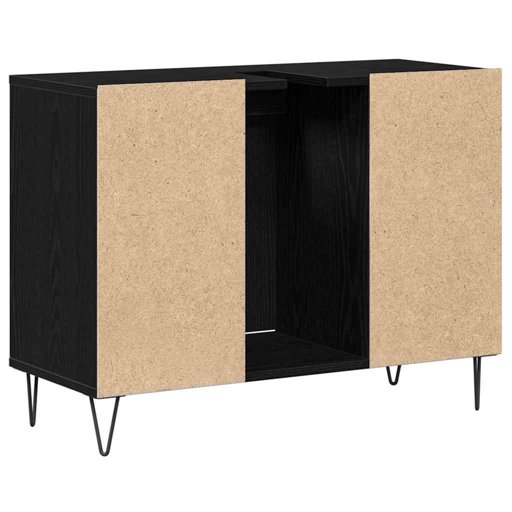 Badkamer Kast met plank Zwart 80 x 33 x 60 cm Bewerkt hout is nu te koop bij PeponiXL, paradijselijk wonen!