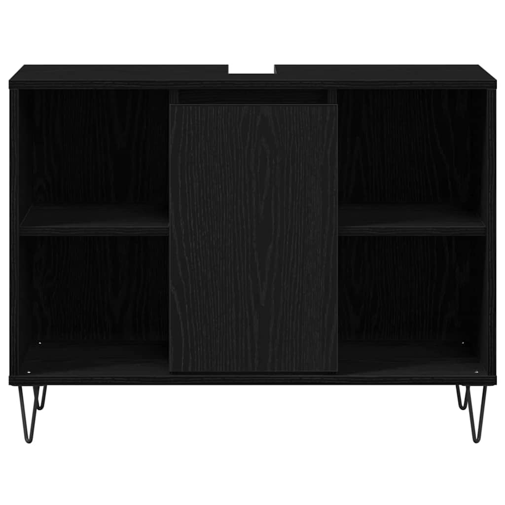 Badkamer Kast met plank Zwart 80 x 33 x 60 cm Bewerkt hout is nu te koop bij PeponiXL, paradijselijk wonen!
