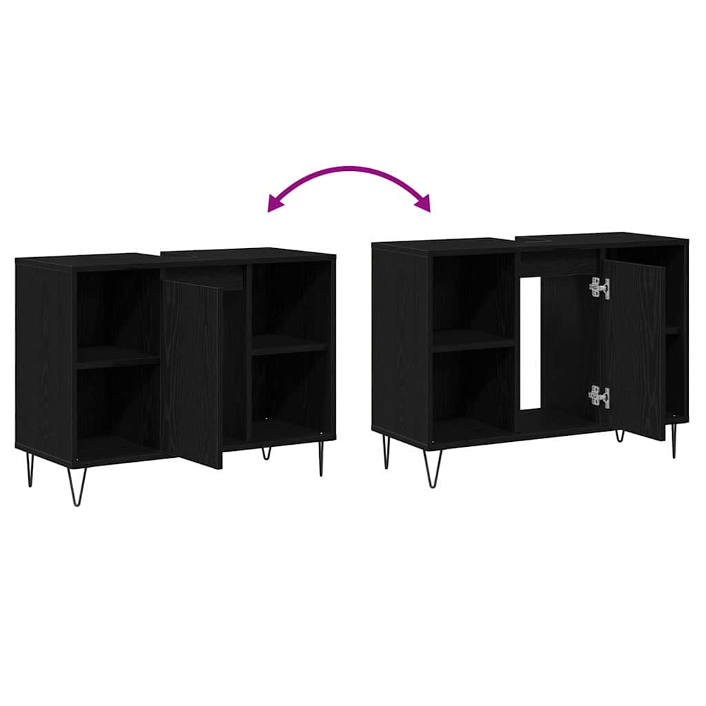 Badkamer Kast met plank Zwart 80 x 33 x 60 cm Bewerkt hout is nu te koop bij PeponiXL, paradijselijk wonen!
