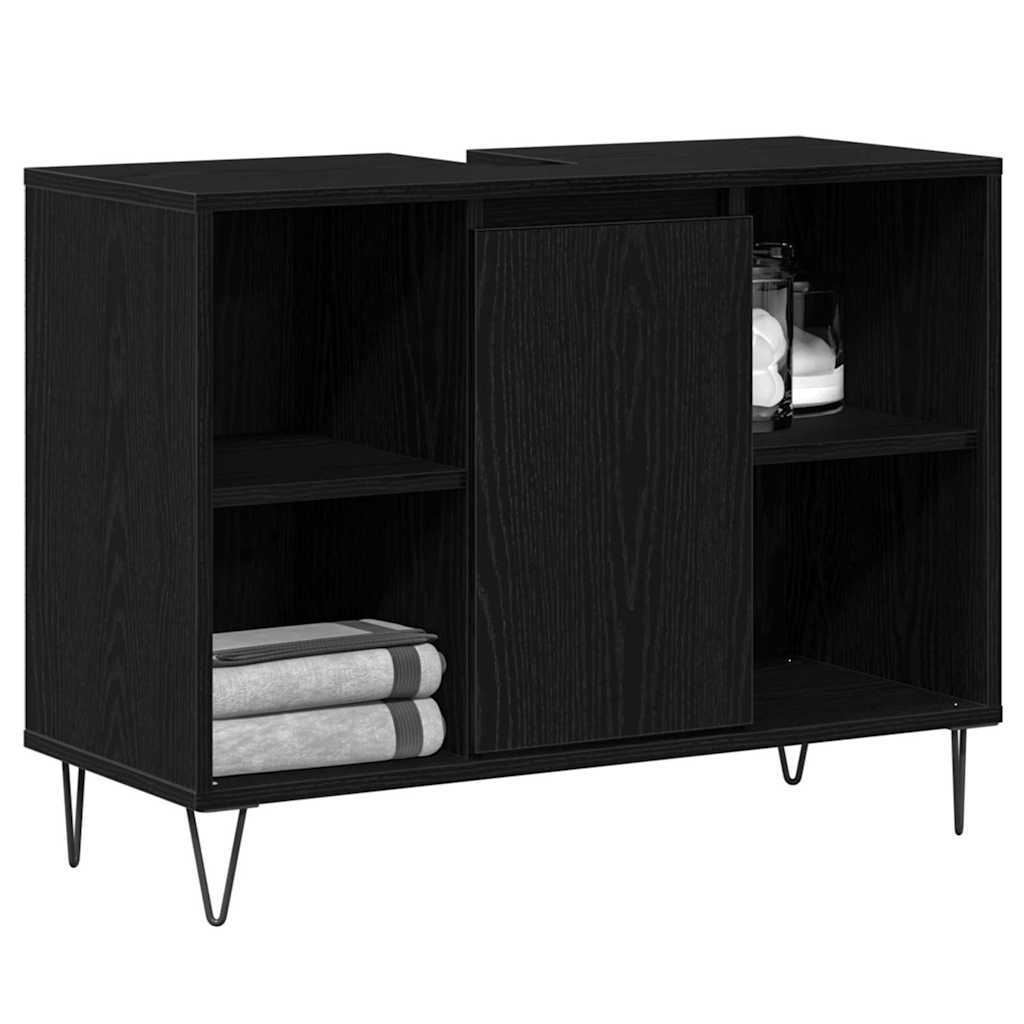 Badkamer Kast met plank Zwart 80 x 33 x 60 cm Bewerkt hout is nu te koop bij PeponiXL, paradijselijk wonen!