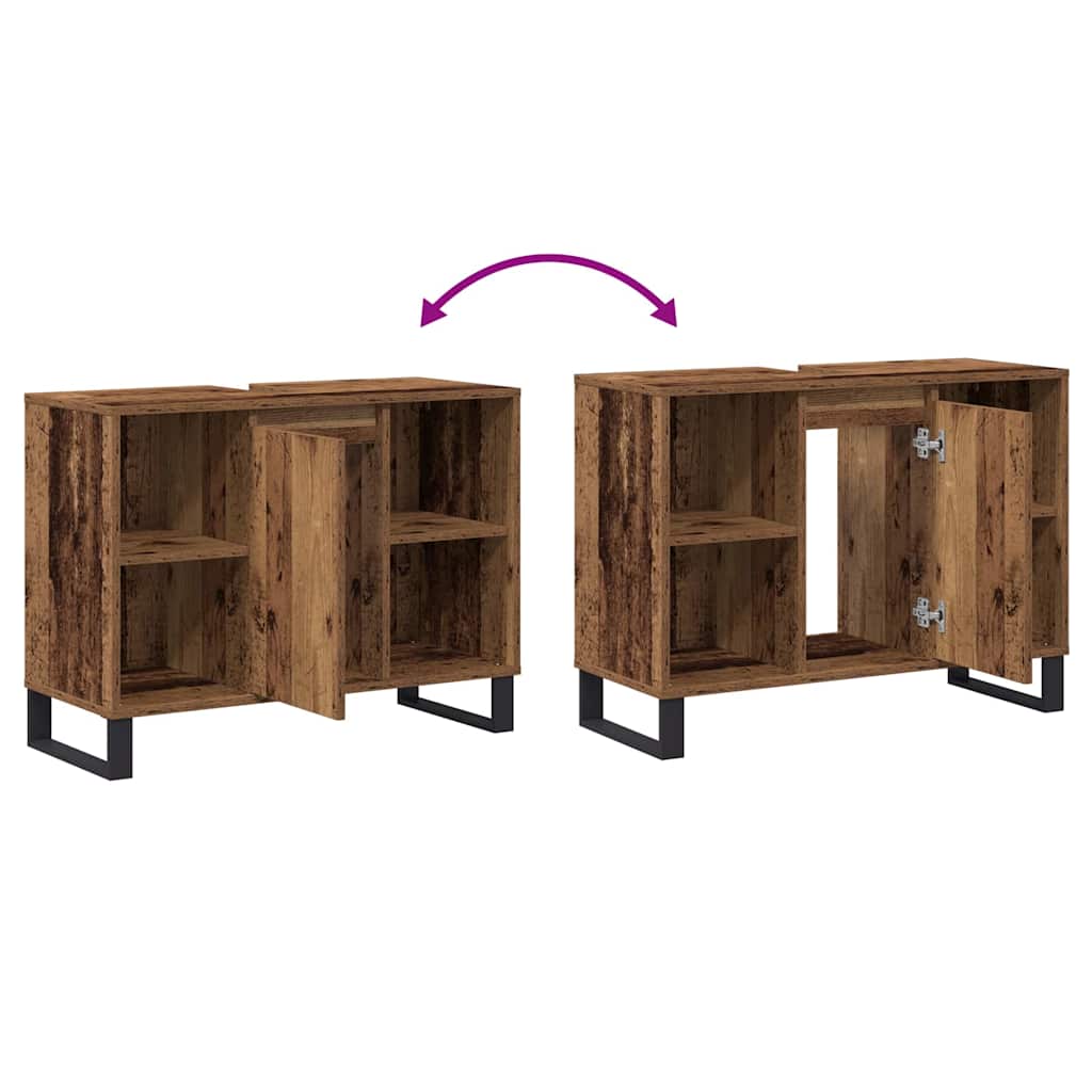 Badkamer Kast met plank Oud Hout 80 x 33 x 60 cm Bewerkt hout is nu te koop bij PeponiXL, paradijselijk wonen!