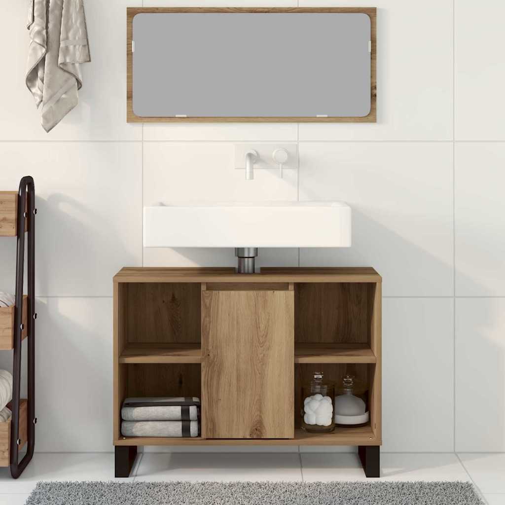 Badkamer Kast Artisan Eiken 80 x 33 x 60 cm Bewerkt hout is nu te koop bij PeponiXL, paradijselijk wonen!