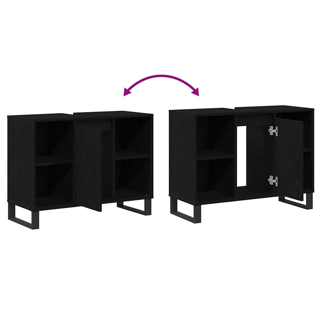 Badkamer Kast met plank Zwart 80 x 33 x 60 cm Bewerkt hout is nu te koop bij PeponiXL, paradijselijk wonen!