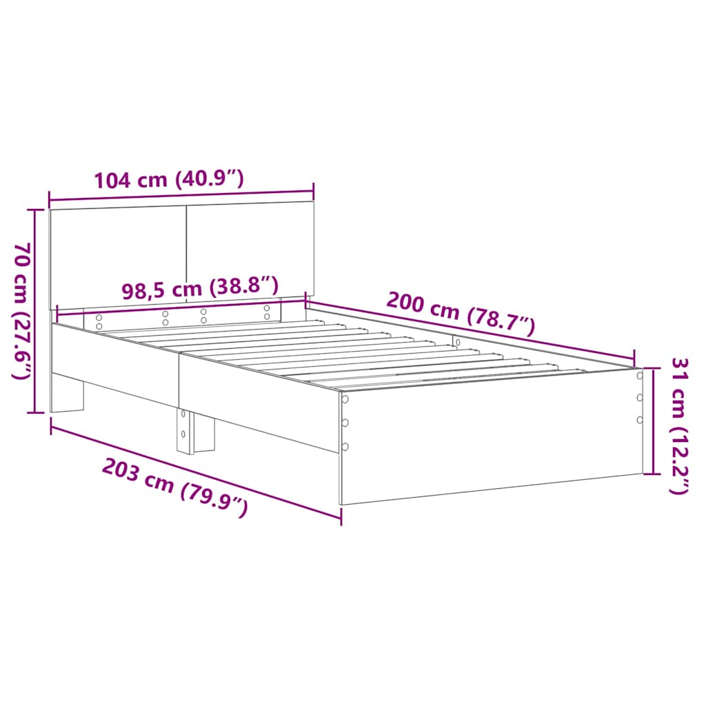 Bedframe met hoofdeinde Oudhout 203 x 104 x 70 cm Bewerkt hout is nu te koop bij PeponiXL, paradijselijk wonen!