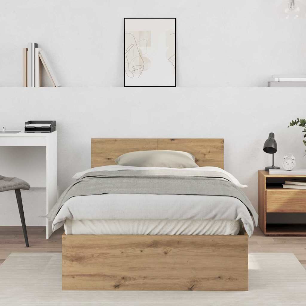 Bedframe Artisan Eiken 203 x 104 x 70 cm Bewerkt hout is nu te koop bij PeponiXL, paradijselijk wonen!