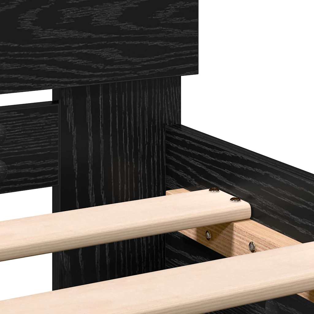 Bedframe Zwart Eiken 203 x 104 x 70 cm Bewerkt hout is nu te koop bij PeponiXL, paradijselijk wonen!
