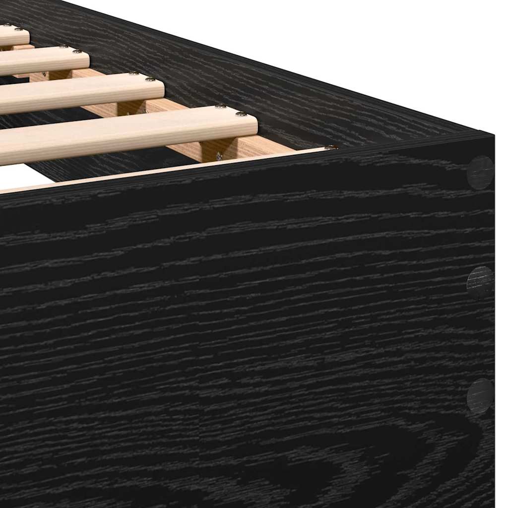 Bedframe Zwart Eiken 203 x 104 x 70 cm Bewerkt hout is nu te koop bij PeponiXL, paradijselijk wonen!
