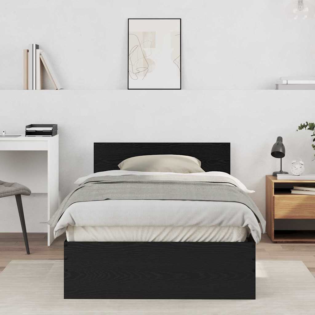 Bedframe Zwart Eiken 203 x 104 x 70 cm Bewerkt hout is nu te koop bij PeponiXL, paradijselijk wonen!