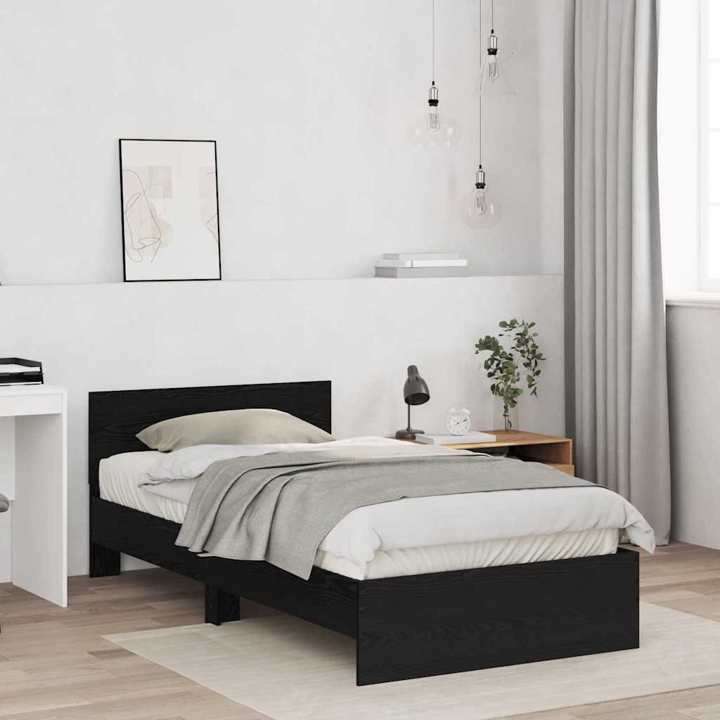 Bedframe Zwart Eiken 203 x 104 x 70 cm Bewerkt hout is nu te koop bij PeponiXL, paradijselijk wonen!