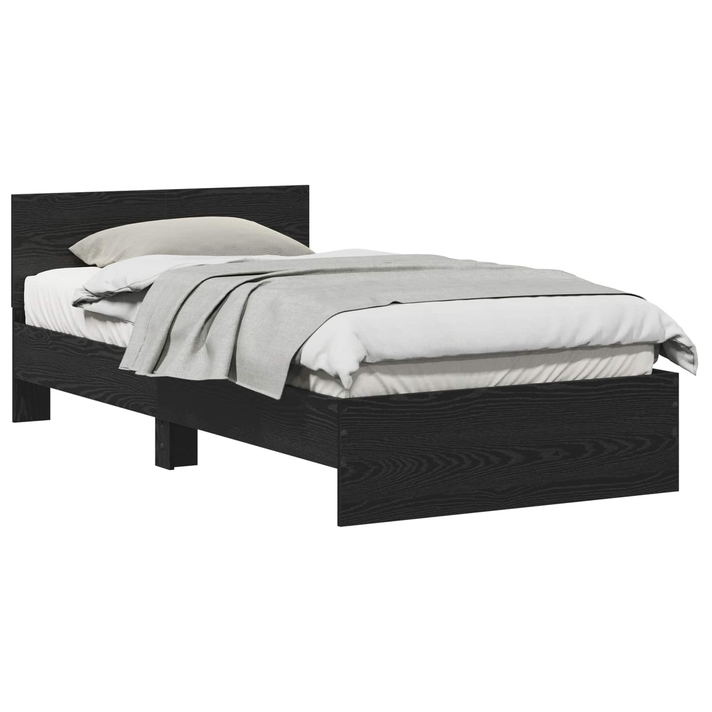 Bedframe Zwart Eiken 203 x 104 x 70 cm Bewerkt hout is nu te koop bij PeponiXL, paradijselijk wonen!