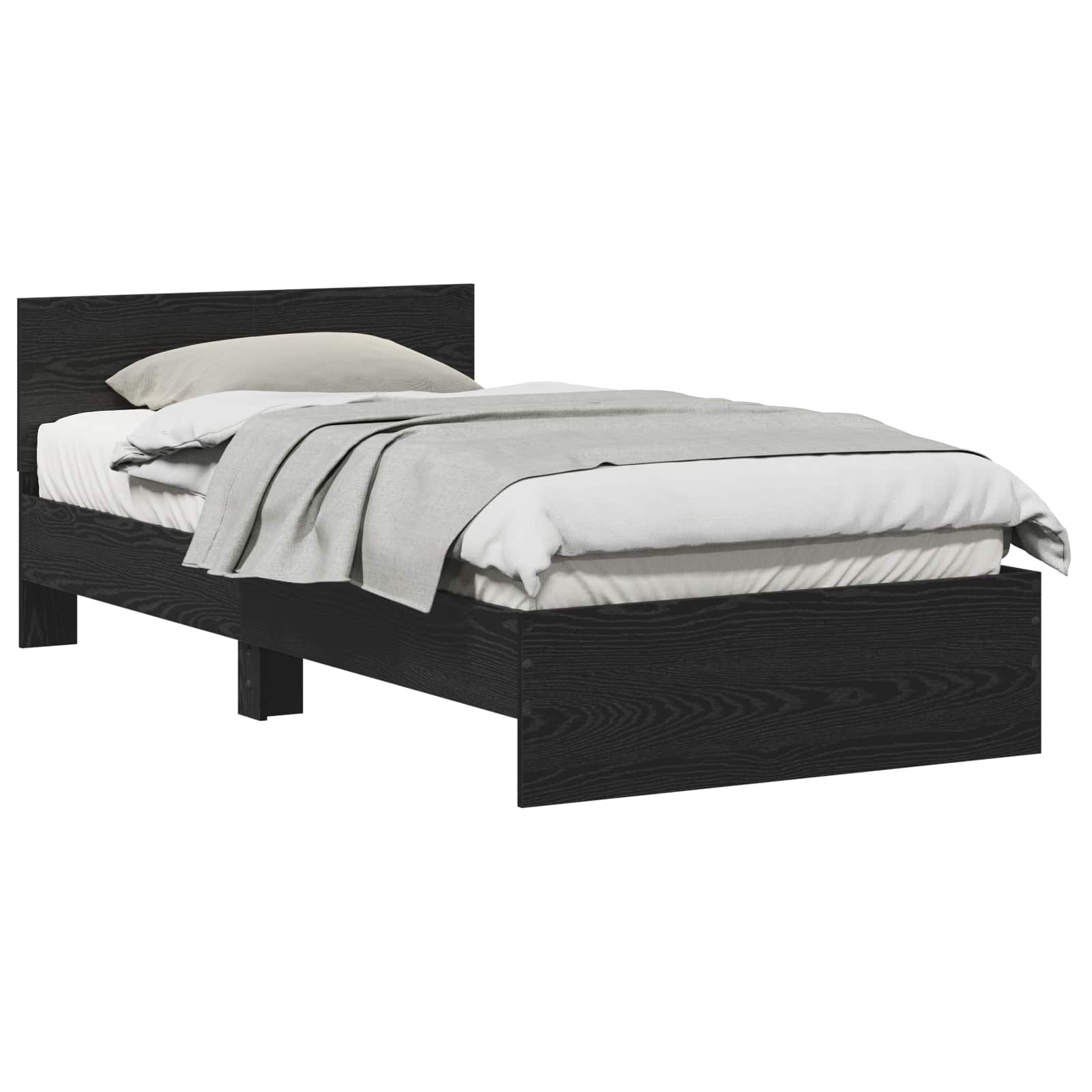 Bedframe Zwart Eiken 203 x 104 x 70 cm Bewerkt hout is nu te koop bij PeponiXL, paradijselijk wonen!