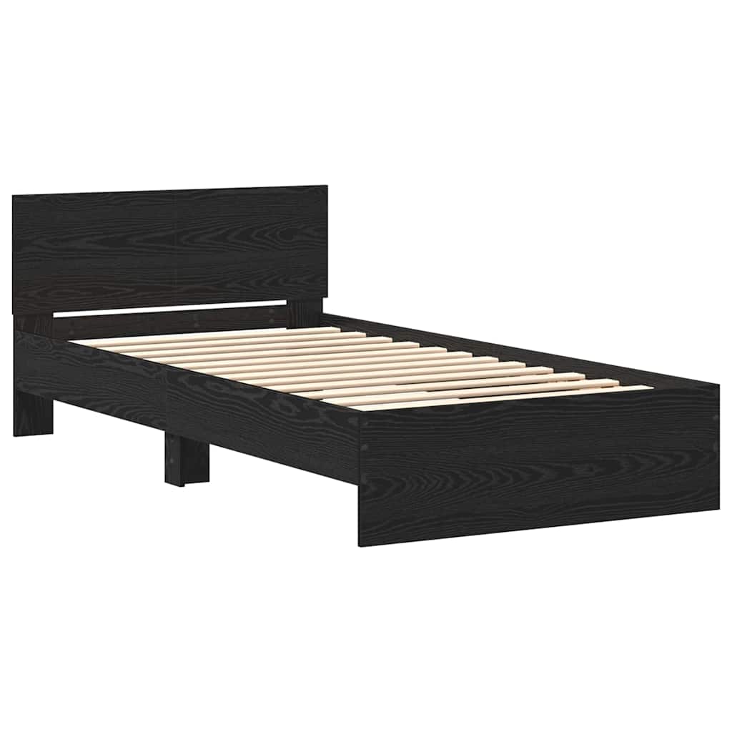 Bedframe Zwart Eiken 203 x 104 x 70 cm Bewerkt hout is nu te koop bij PeponiXL, paradijselijk wonen!