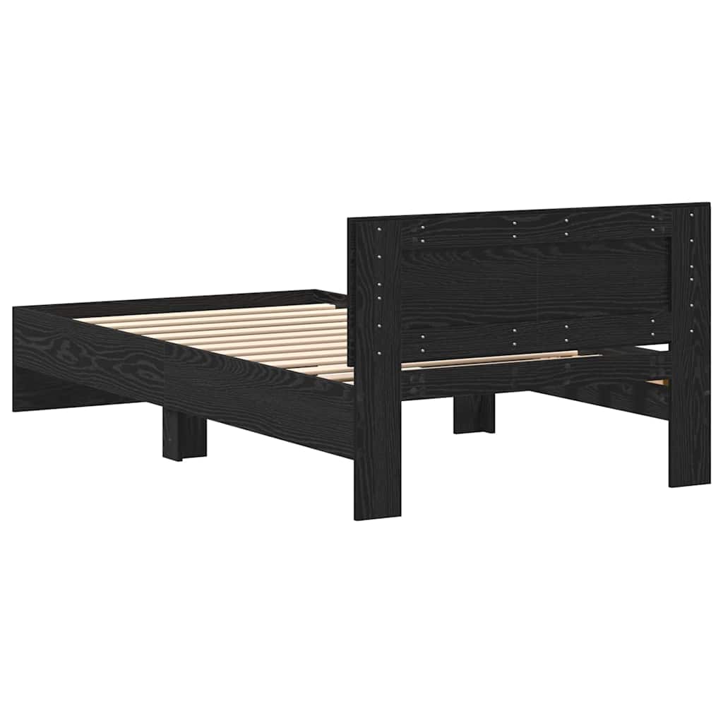 Bedframe Zwart Eiken 203 x 104 x 70 cm Bewerkt hout is nu te koop bij PeponiXL, paradijselijk wonen!