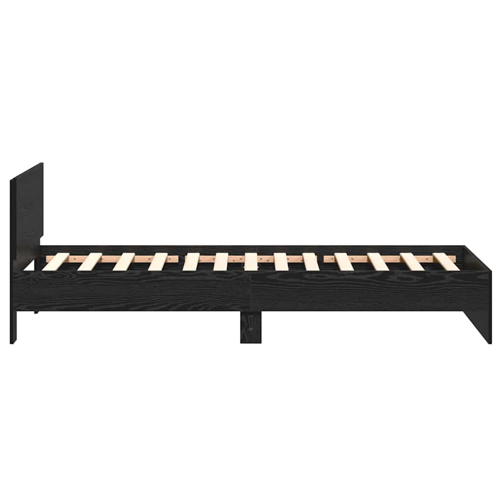 Bedframe Zwart Eiken 203 x 104 x 70 cm Bewerkt hout is nu te koop bij PeponiXL, paradijselijk wonen!