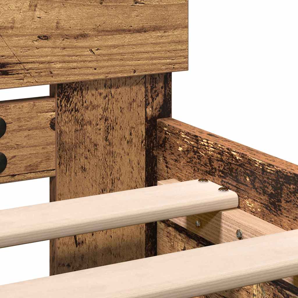 Bedframe met hoofdeinde Oudhout 193 x 125 x 70 cm Bewerkt hout is nu te koop bij PeponiXL, paradijselijk wonen!
