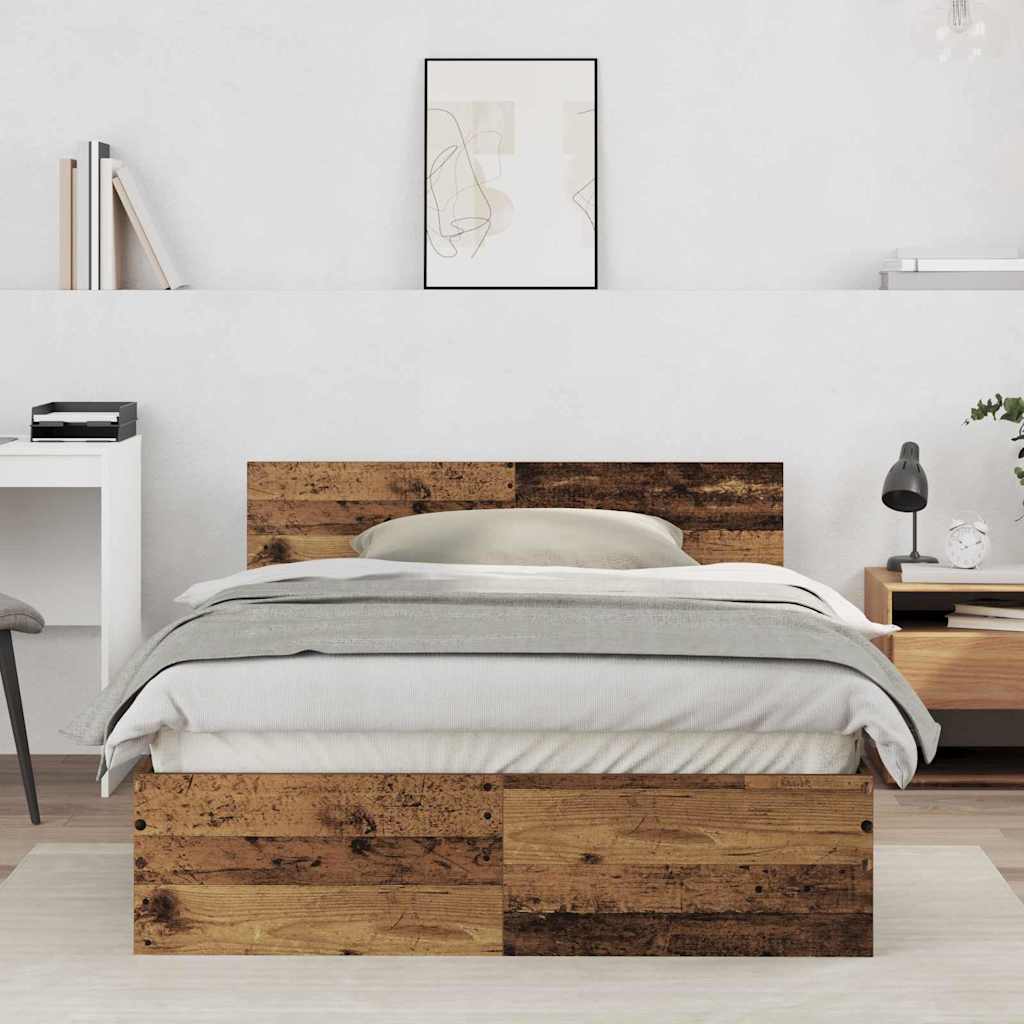 Bedframe met hoofdeinde Oudhout 193 x 125 x 70 cm Bewerkt hout is nu te koop bij PeponiXL, paradijselijk wonen!