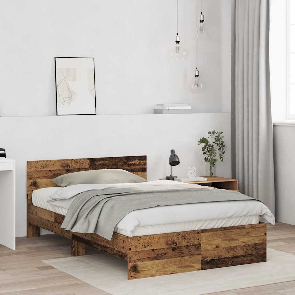 Bedframe met hoofdeinde Oudhout 193 x 125 x 70 cm Bewerkt hout is nu te koop bij PeponiXL, paradijselijk wonen!