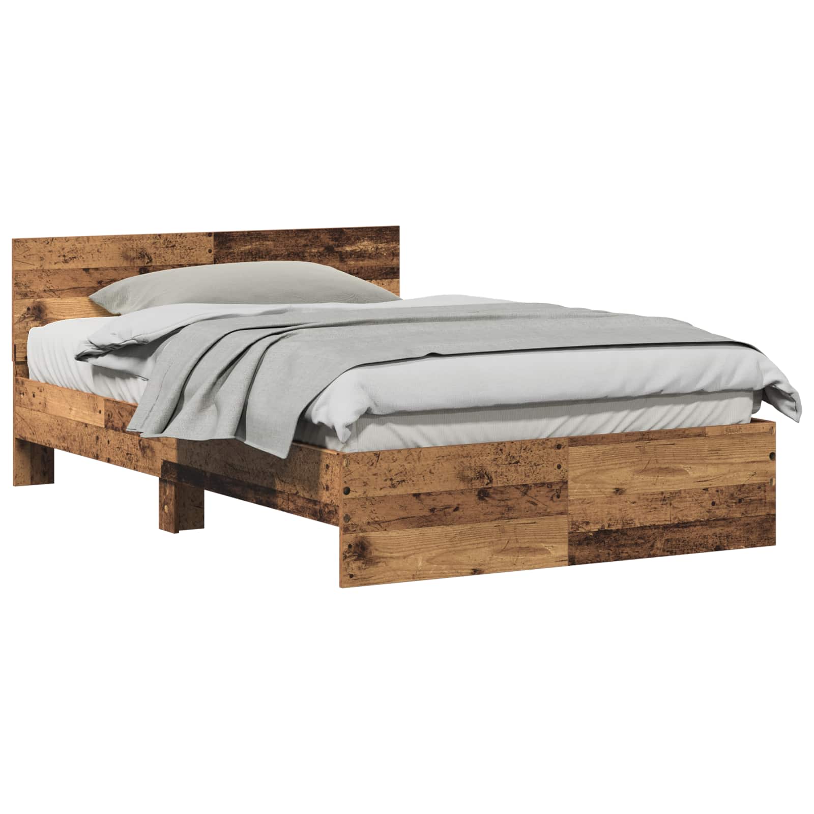 Bedframe met hoofdeinde Oudhout 193 x 125 x 70 cm Bewerkt hout is nu te koop bij PeponiXL, paradijselijk wonen!