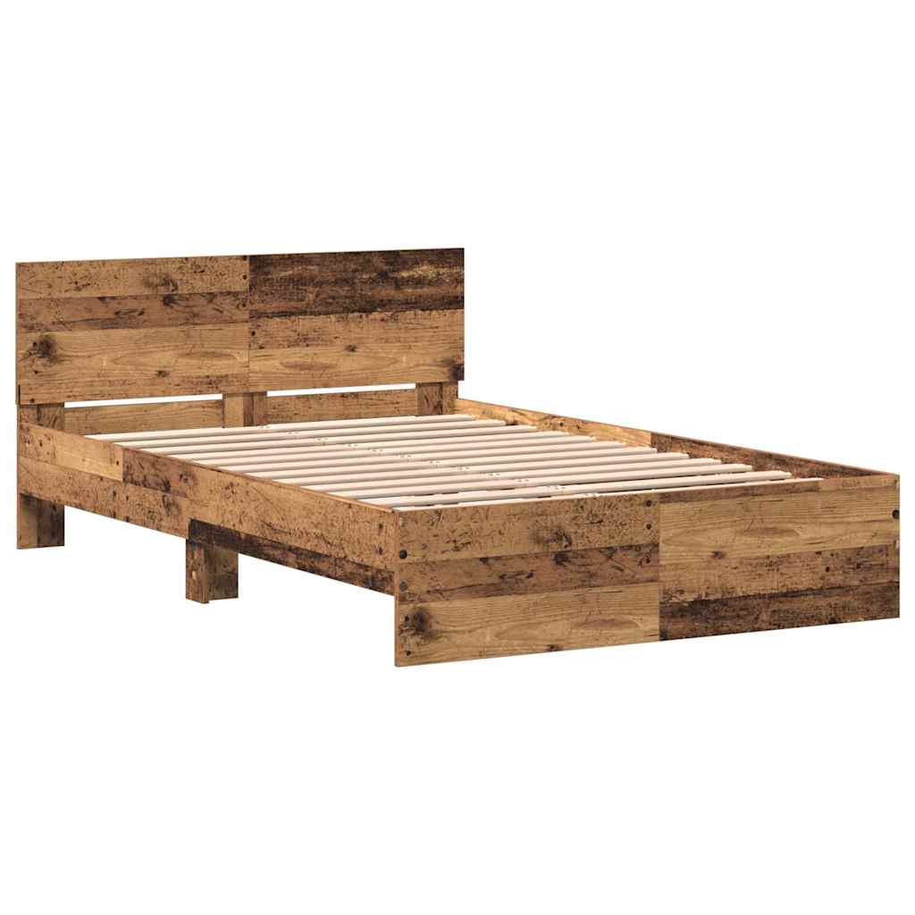 Bedframe met hoofdeinde Oudhout 193 x 125 x 70 cm Bewerkt hout is nu te koop bij PeponiXL, paradijselijk wonen!