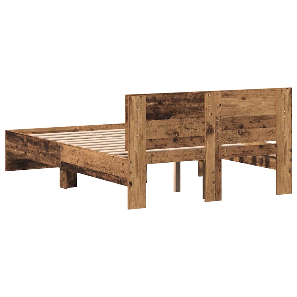 Bedframe met hoofdeinde Oudhout 193 x 125 x 70 cm Bewerkt hout is nu te koop bij PeponiXL, paradijselijk wonen!