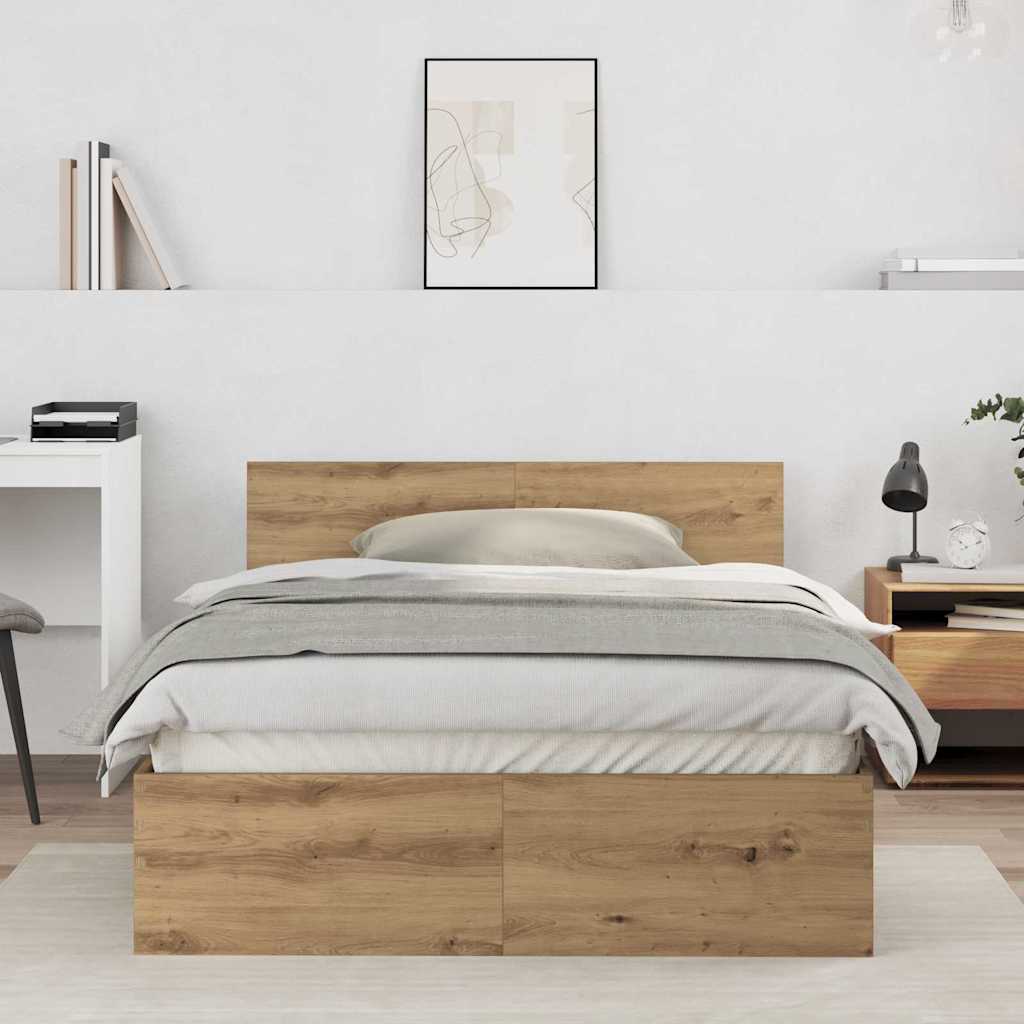 Bedframe Artisan Eiken 193 x 125 x 70 cm Bewerkt hout is nu te koop bij PeponiXL, paradijselijk wonen!