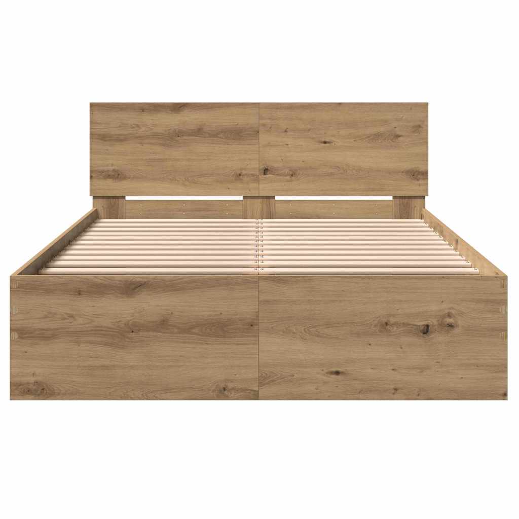Bedframe Artisan Eiken 193 x 125 x 70 cm Bewerkt hout is nu te koop bij PeponiXL, paradijselijk wonen!