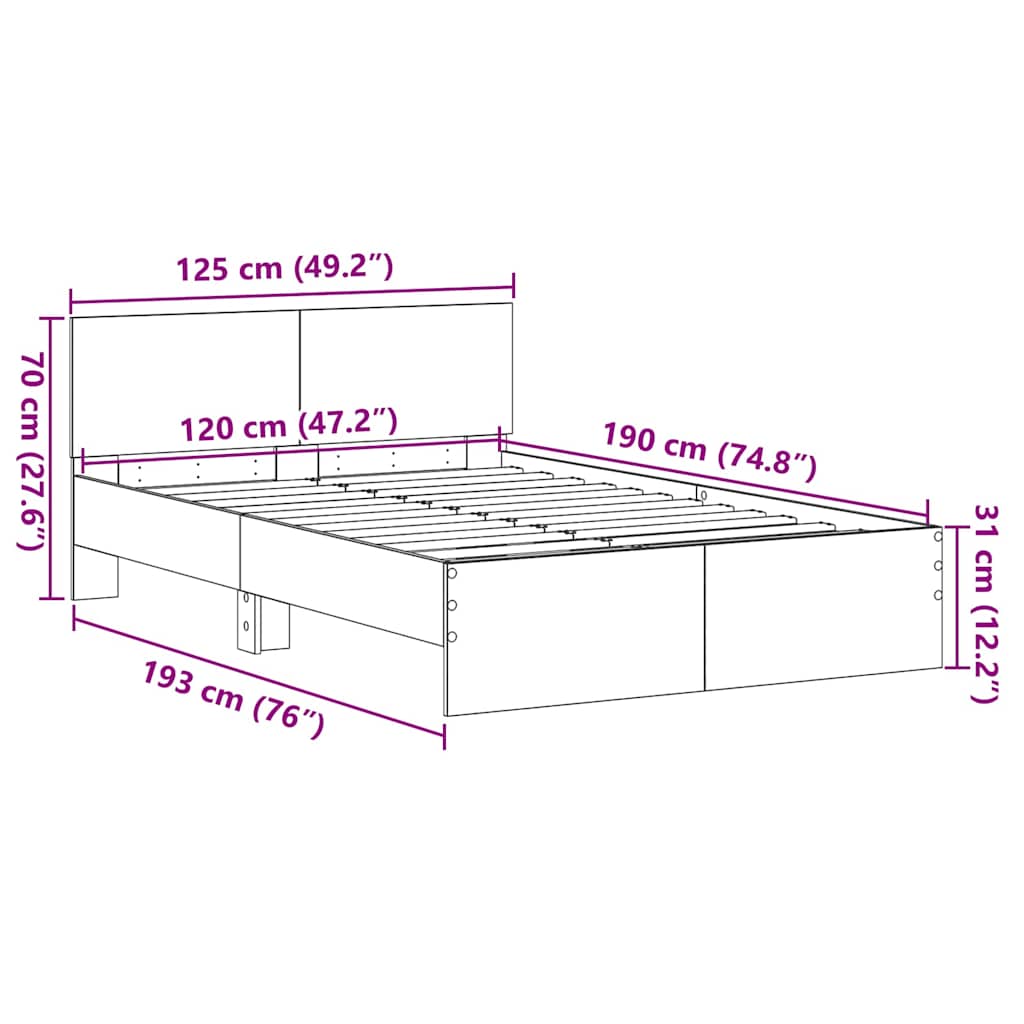 Bedframe Artisan Eiken 193 x 125 x 70 cm Bewerkt hout is nu te koop bij PeponiXL, paradijselijk wonen!