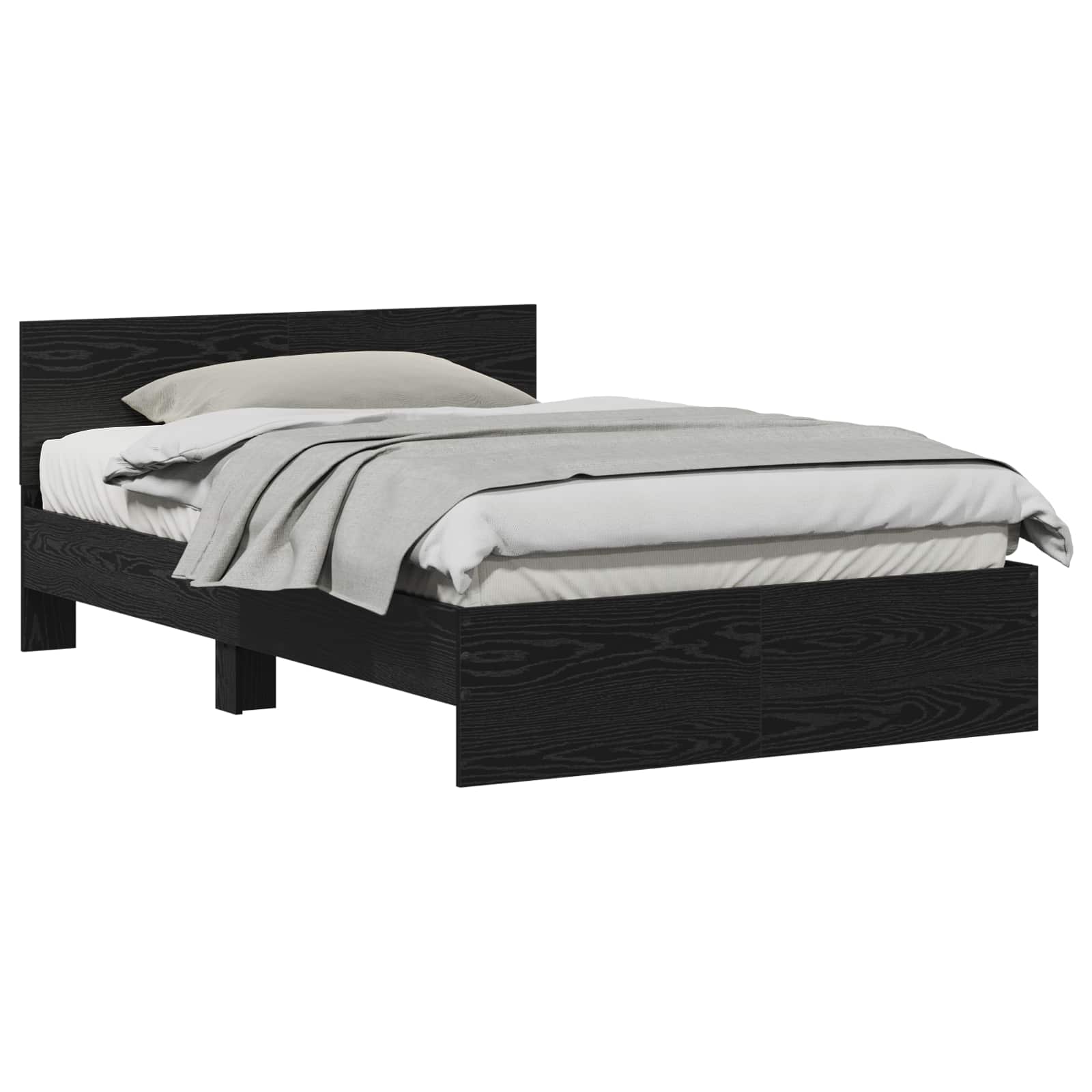 Bedframe Zwart Eiken 193 x 125 x 70 cm Bewerkt hout is nu te koop bij PeponiXL, paradijselijk wonen!